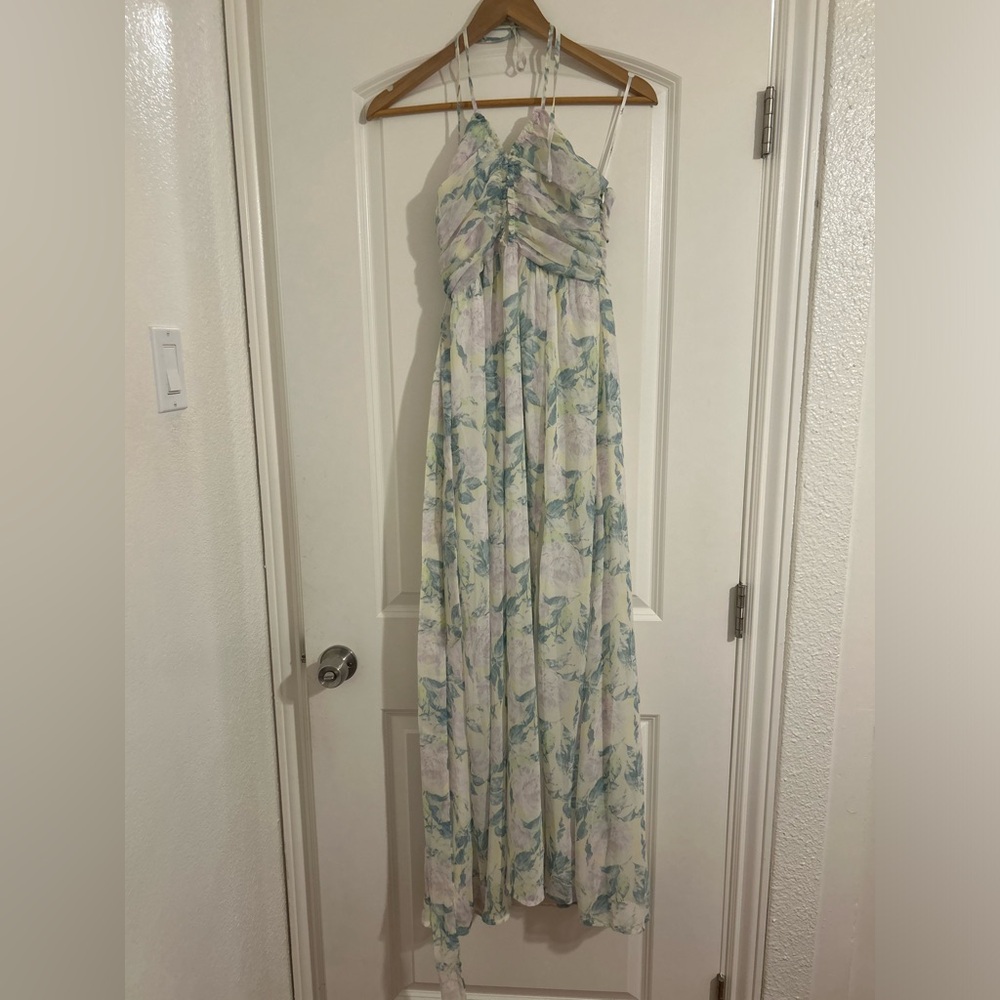 NWT Effortlessly Abloom Green Multi Floral Ruched Halter Maxi Dress Sz XS - Picture 10 of 13